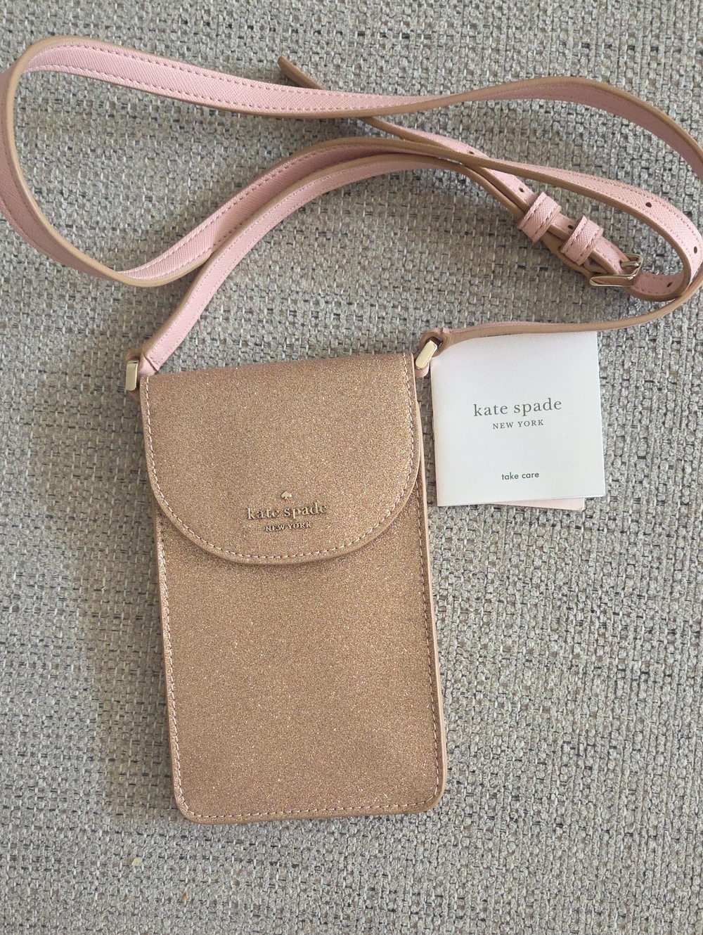 kate spade Rose Gold Glitter Crossbody with Pink Strap